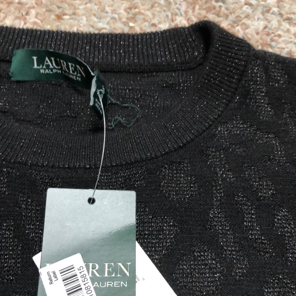 Lauren Ralph Lauren Woman Glitter Animal Print Black Sweater size S - Picture 7 of 7